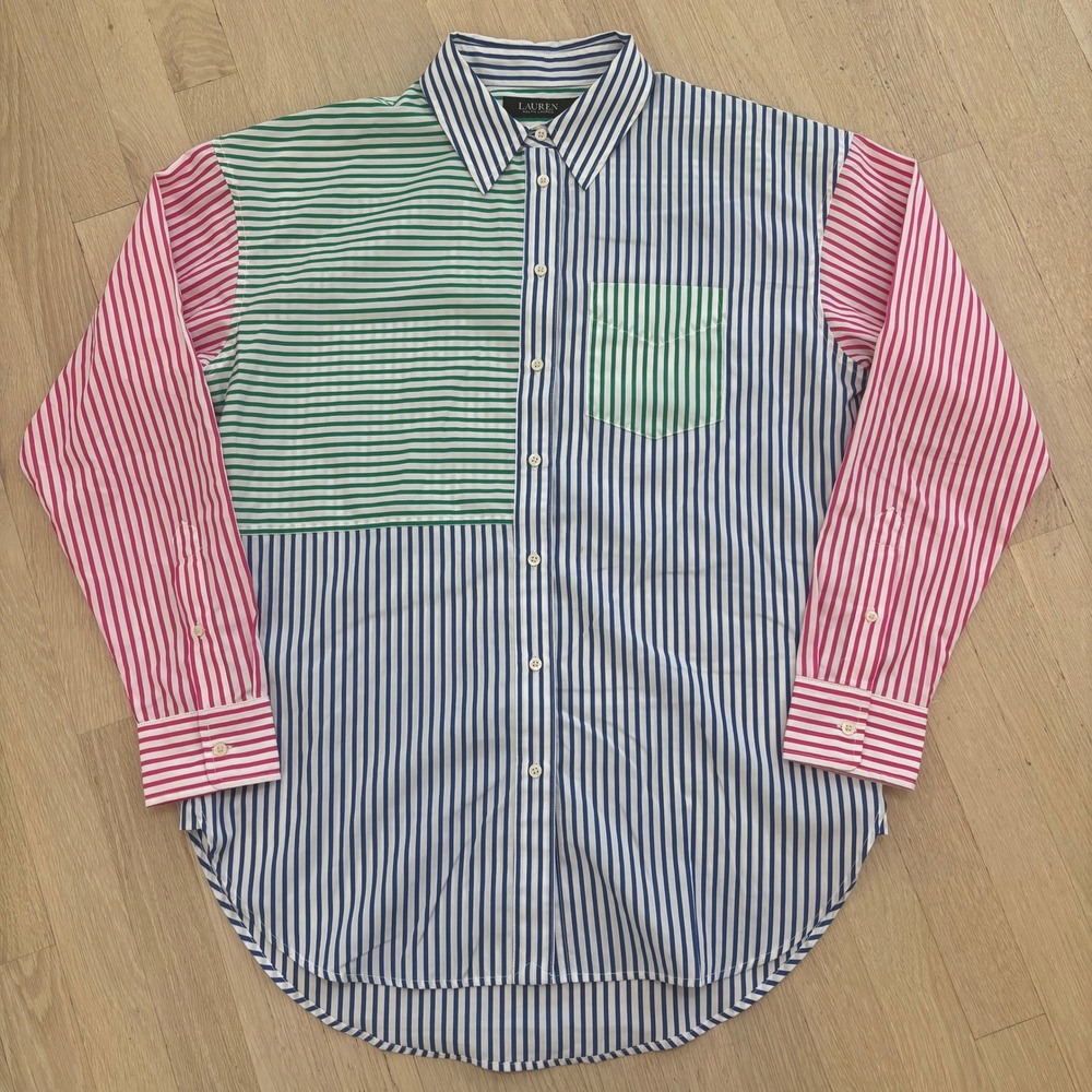 Lauren Ralph Lauren Striped Shirt Womens M Multicolor Excellent Colorblock